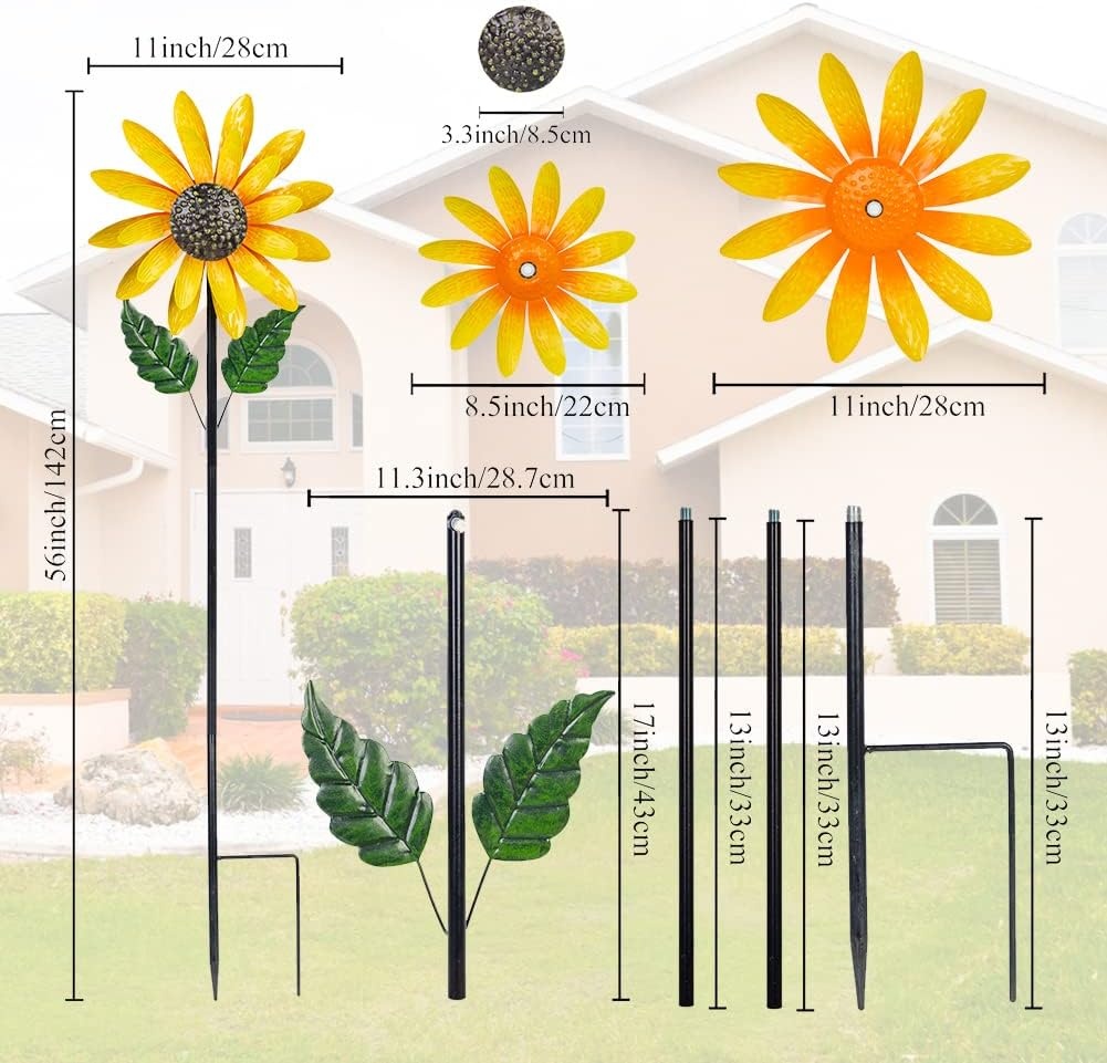 Viveta Sunflower Wind Spinner, 56" Metal Wind Spinner with Stake, Wind Spinners