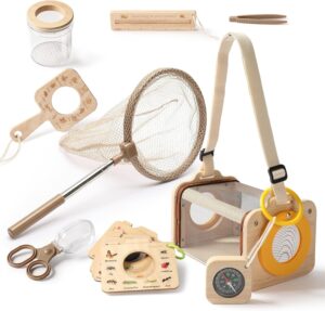 Wooden Bug Catcher Kit for Kids 3-8, 10PCS Durable Outdoor Explorer Kit with Mag